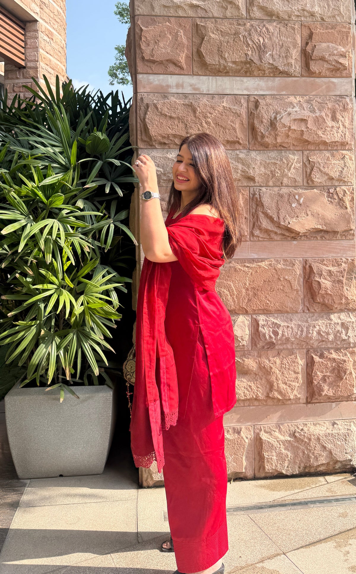 Mahira Red Farshi Suit Set