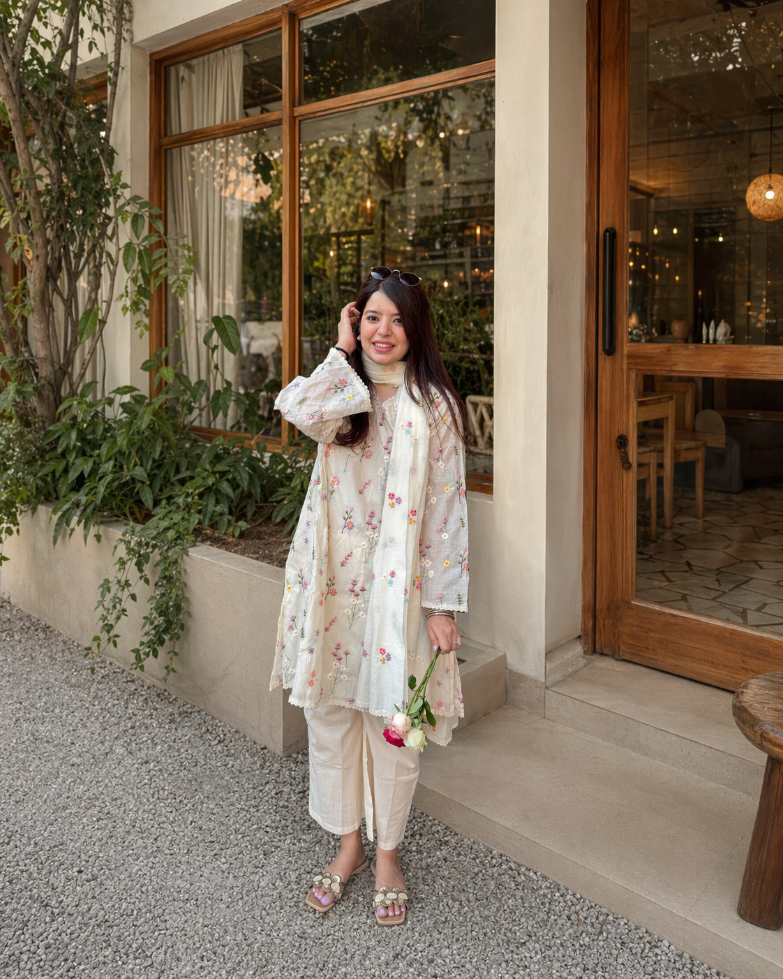 Rida White Floral Embroidered Suit Set