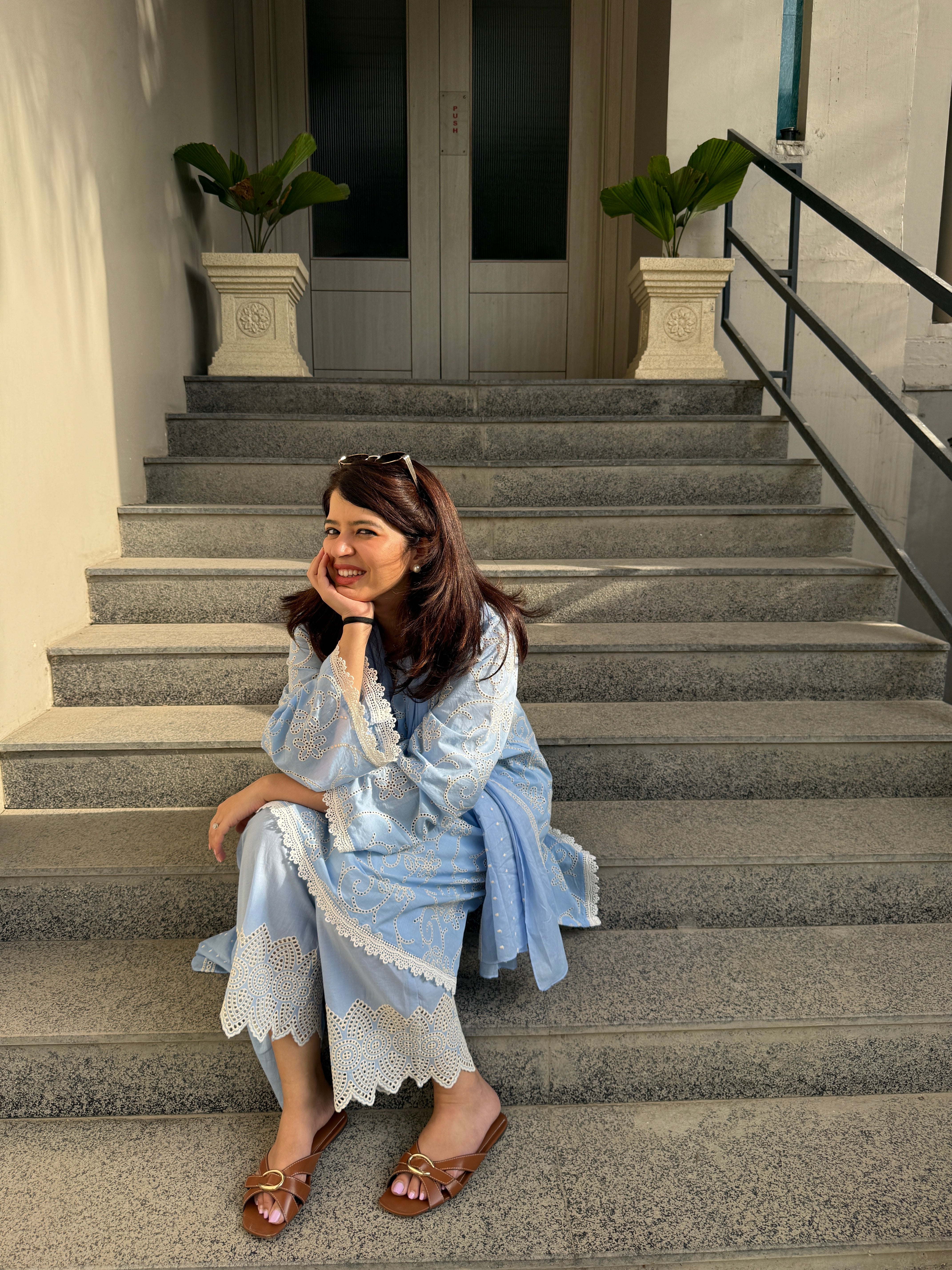Fiza Blue Cotton Suit Set with dupatta