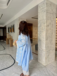 Fiza Blue Cotton Suit Set with dupatta