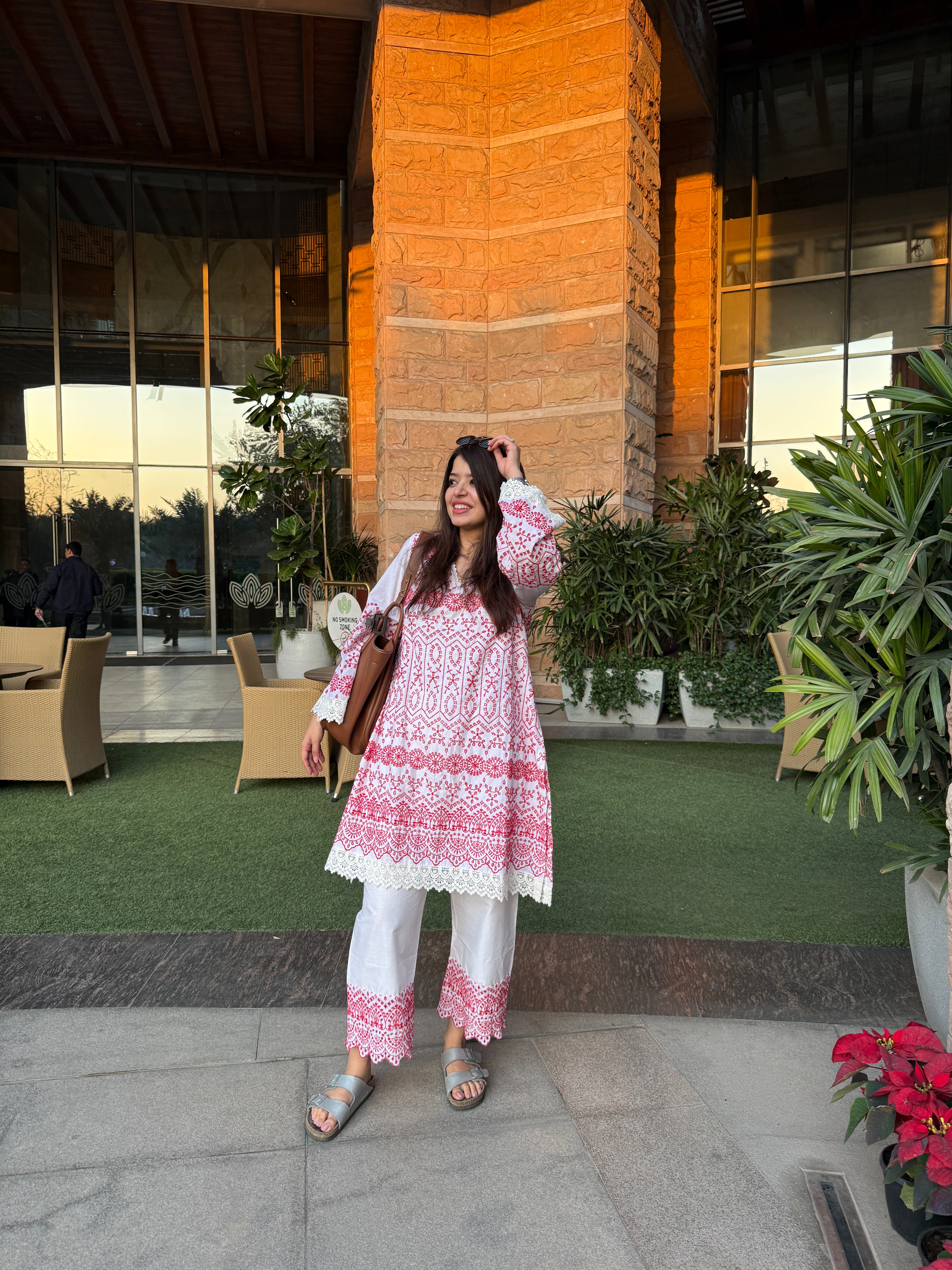 Gulnaar Red And White Co-ord Set