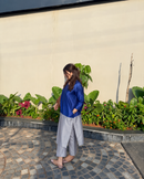 Mehr Royal Blue & Grey Cotton Silk Kurta  Set