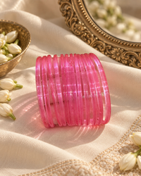 Noori Pink Glass Bangle Set - (12 Bangles)