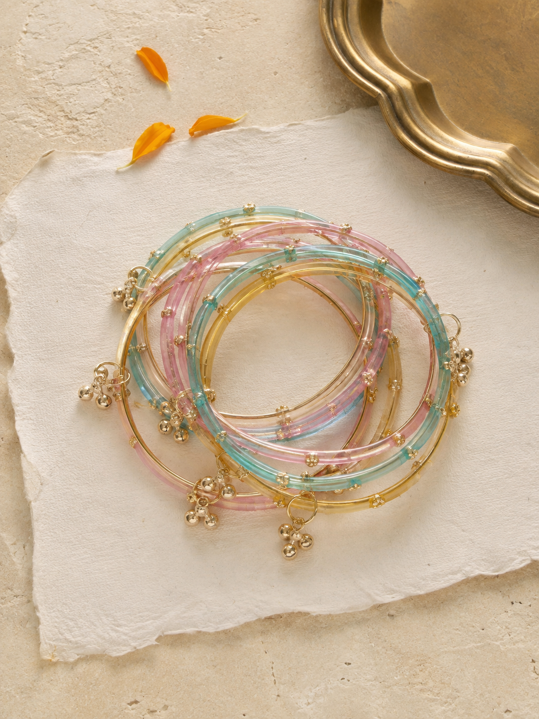 Noori Multicolor Kashmiri Bangle Set (12 Coloured & 4 Gold Bangles)