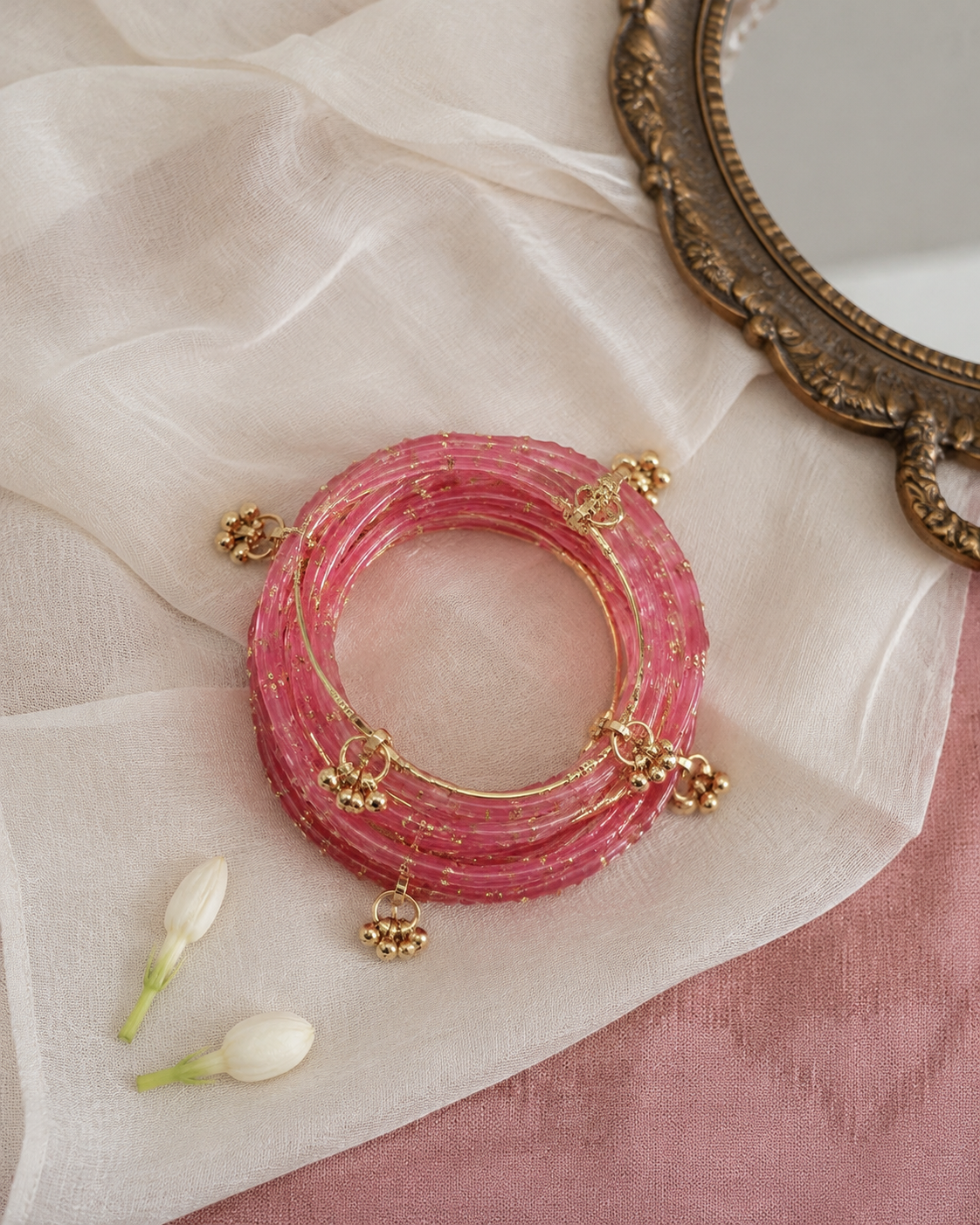 Noori Pink Kashmiri Bangle Set (12 Coloured & 4 Gold Bangles)