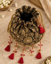 Zareen Black Hand Embroidered Potli