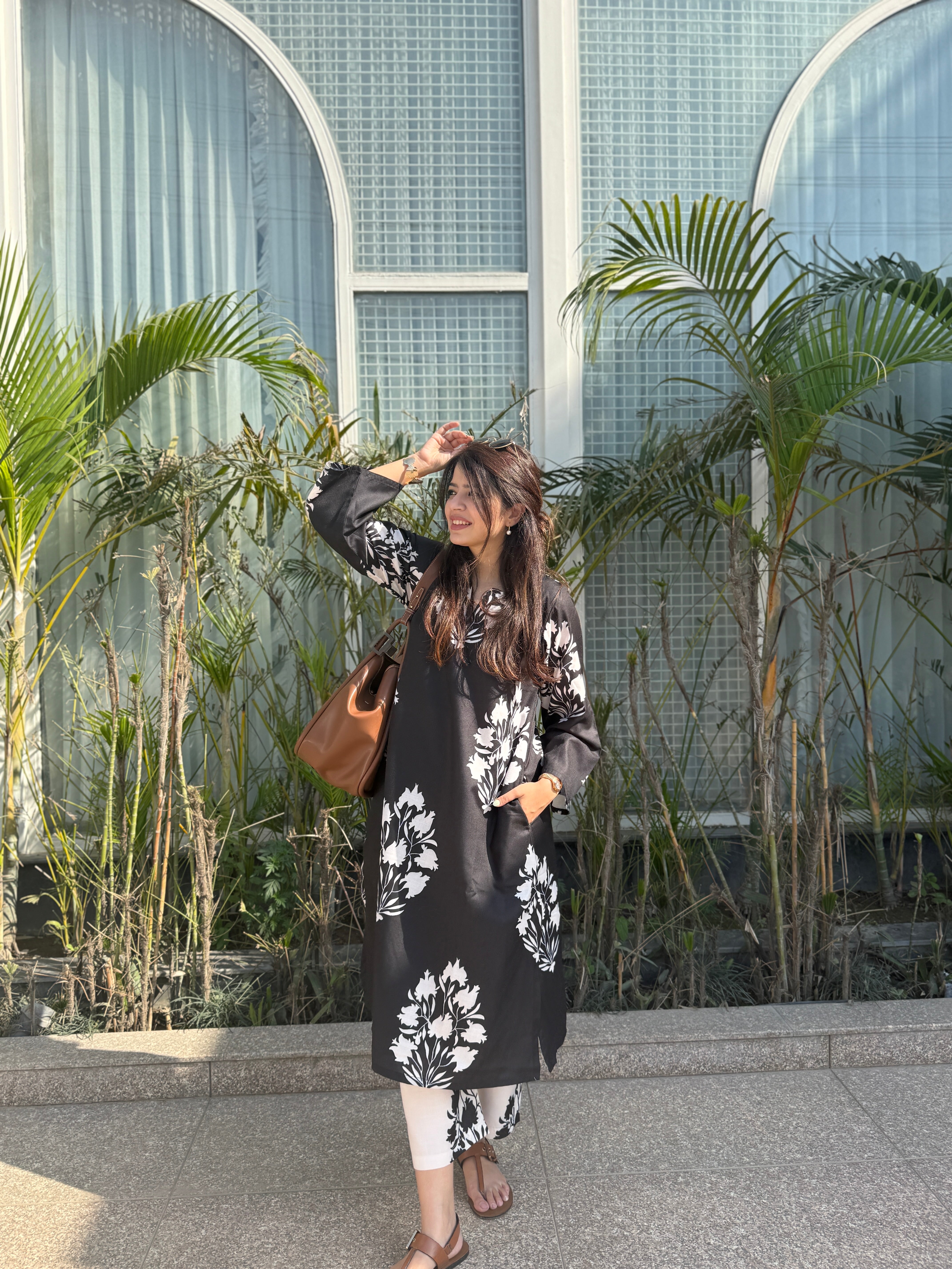 Hania Black Floral Cotton Kurta Set