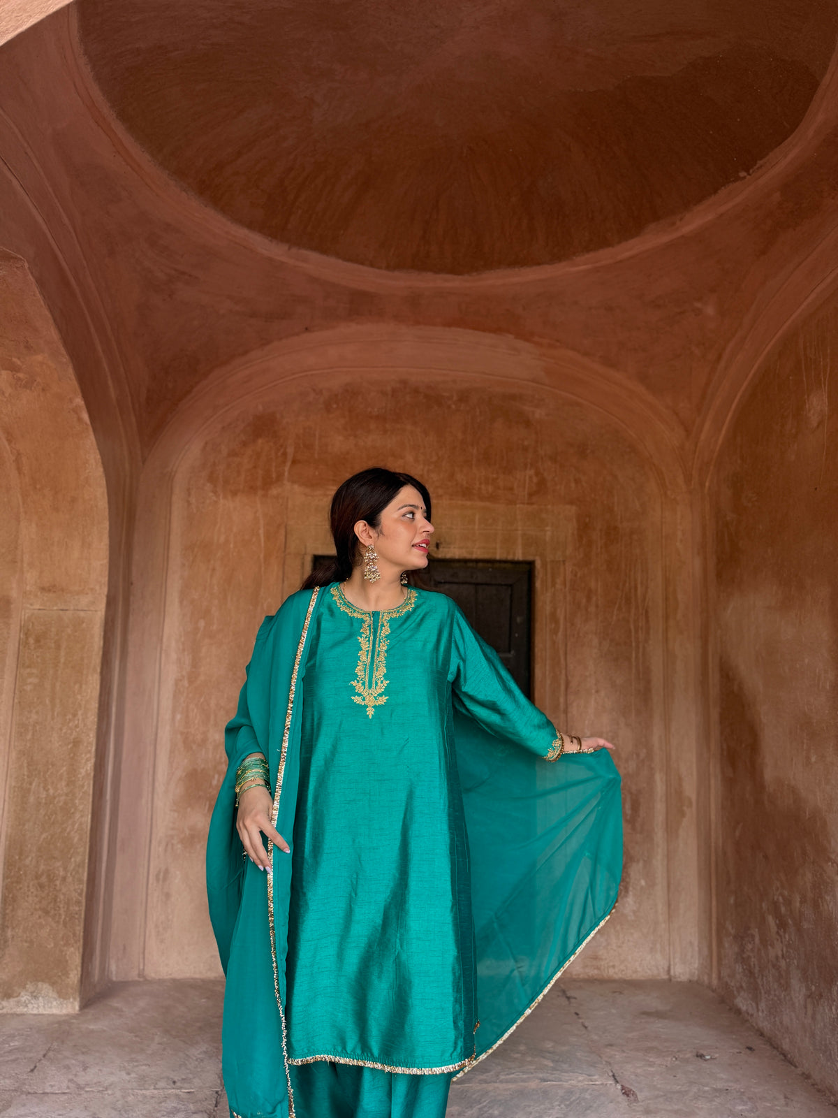 Adaa Turquoise Green Suit Set with Dupatta