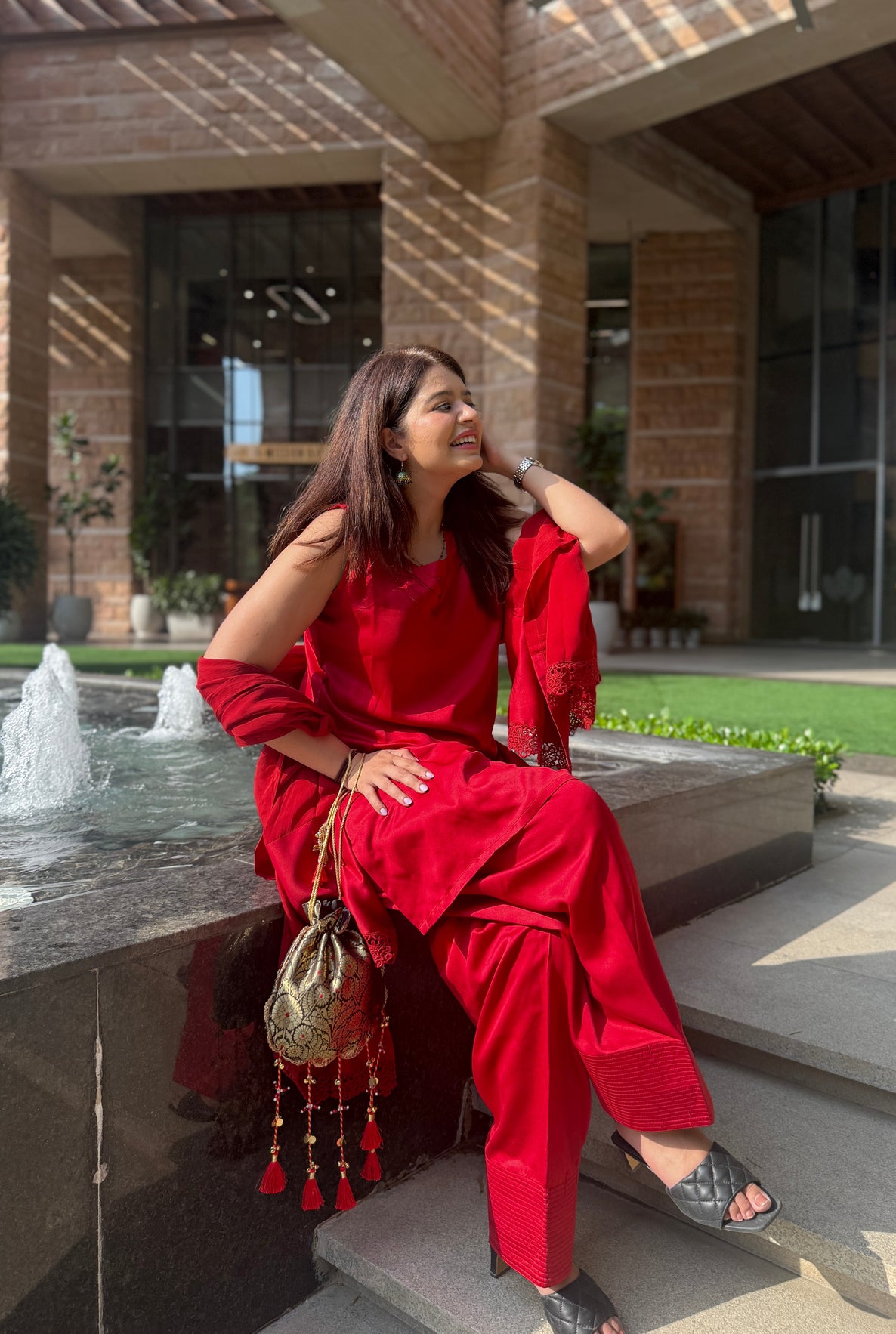 Mahira Red Farshi Suit Set