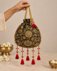 Zareen Black Hand Embroidered Potli
