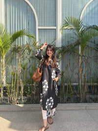 Hania Black Floral Cotton Kurta Set