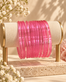 Noori Pink Glass Bangle Set - (12 Bangles)