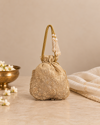 Zareen Champagne Gold Hand Embroidered Potli
