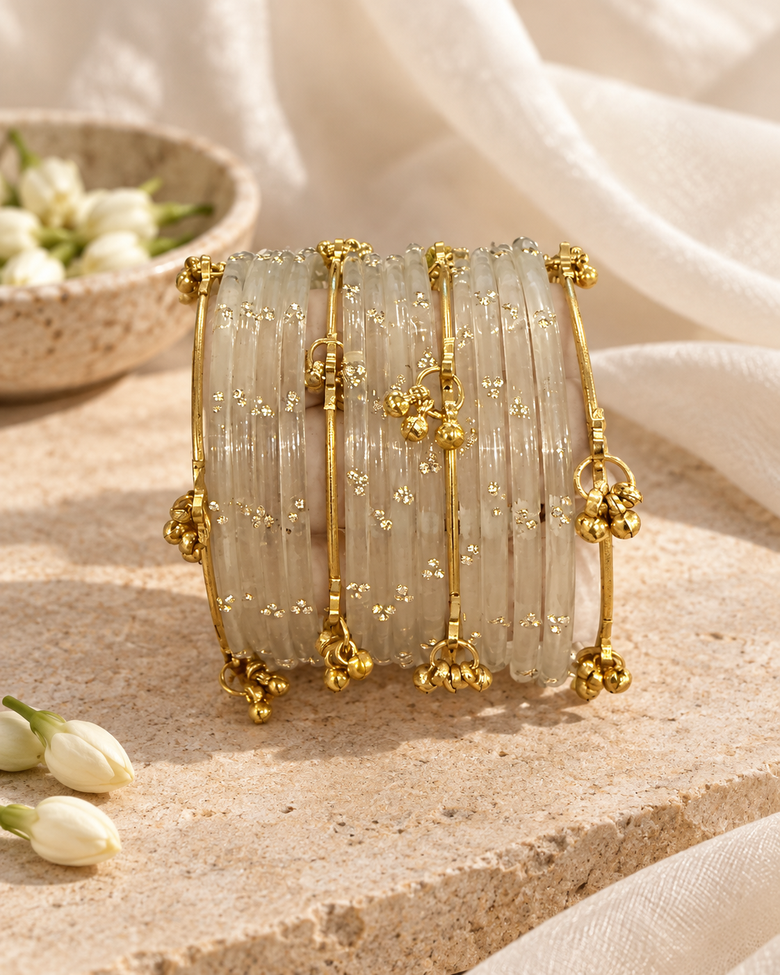 Noori Grey Kashmiri Bangle Set (12 Coloured & 4 Gold Bangles)