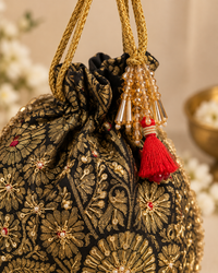 Zareen Black Hand Embroidered Potli
