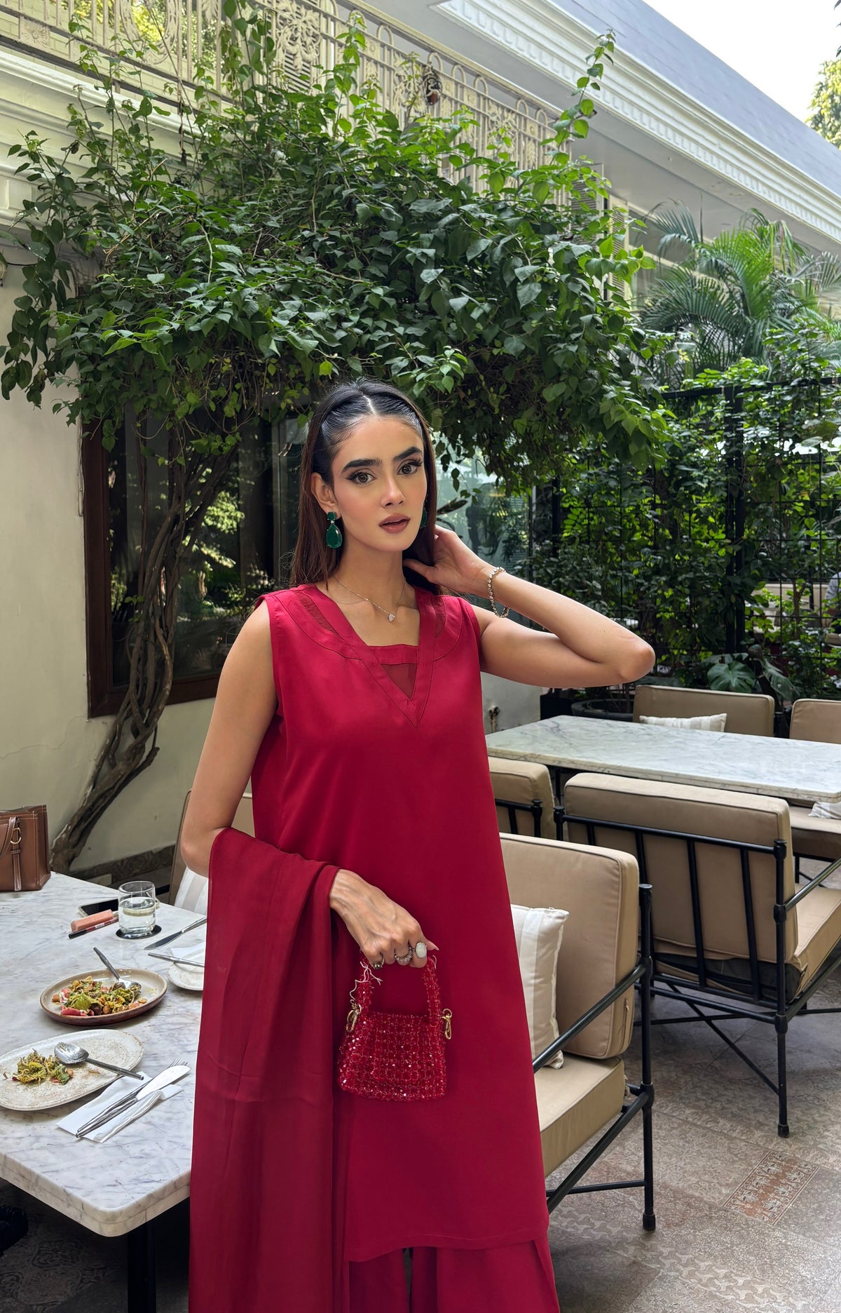 Mahira Red Farshi Suit Set