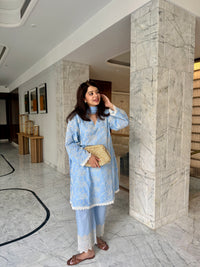 Fiza Blue Cotton Suit Set with dupatta
