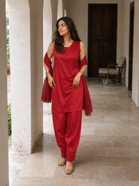 Mahira Red Farshi Suit Set