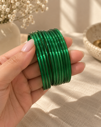 Noori Green Glass Bangle Set - (12 Bangles)