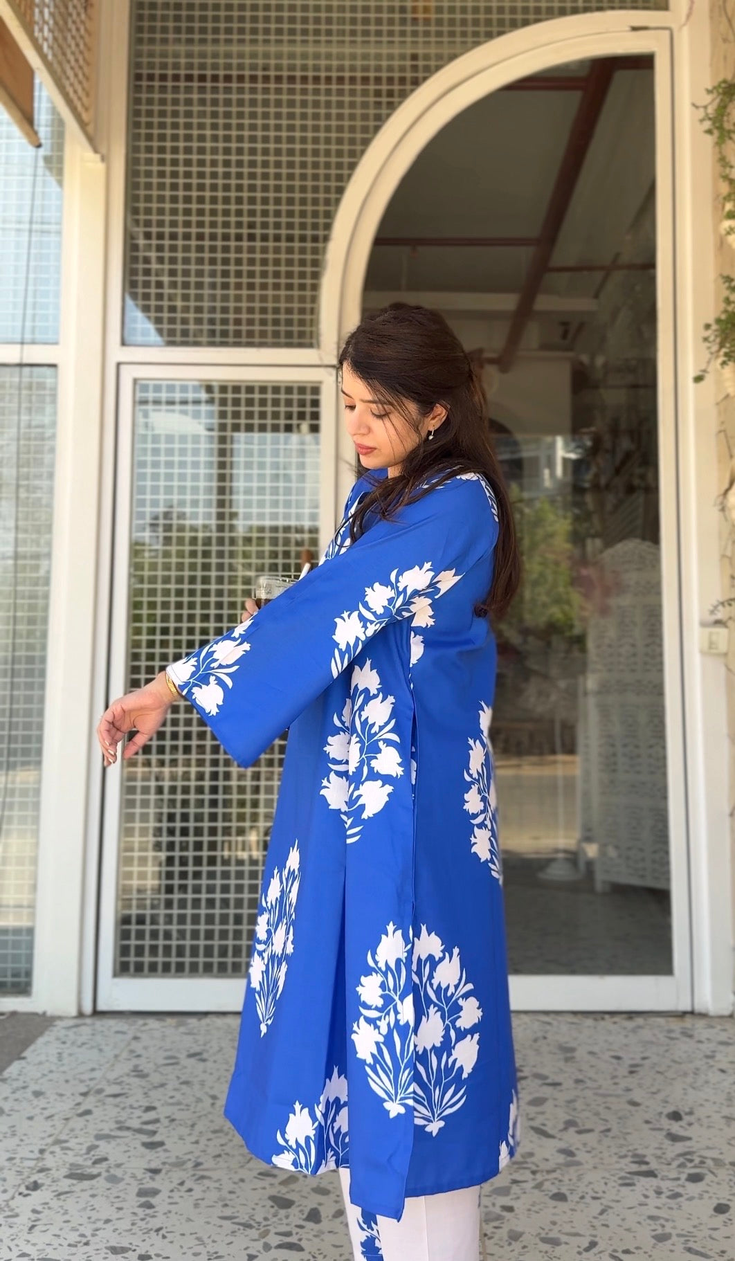 Hania Blue Floral Cotton Kurta Set