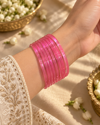 Noori Pink Glass Bangle Set - (12 Bangles)