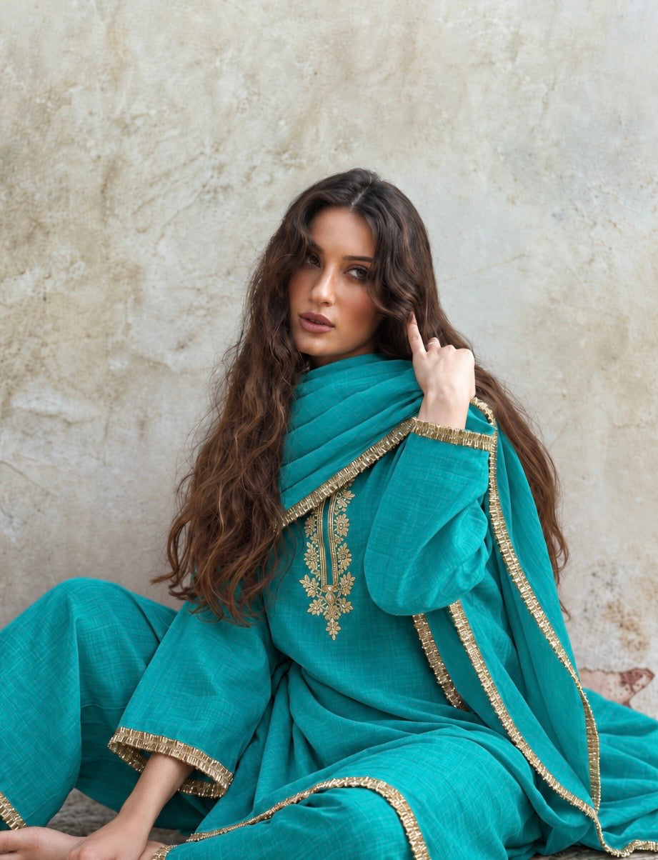 Adaa Turquoise Green Suit Set with Dupatta