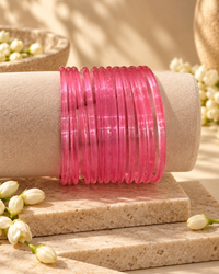 Noori Pink Glass Bangle Set - (12 Bangles)