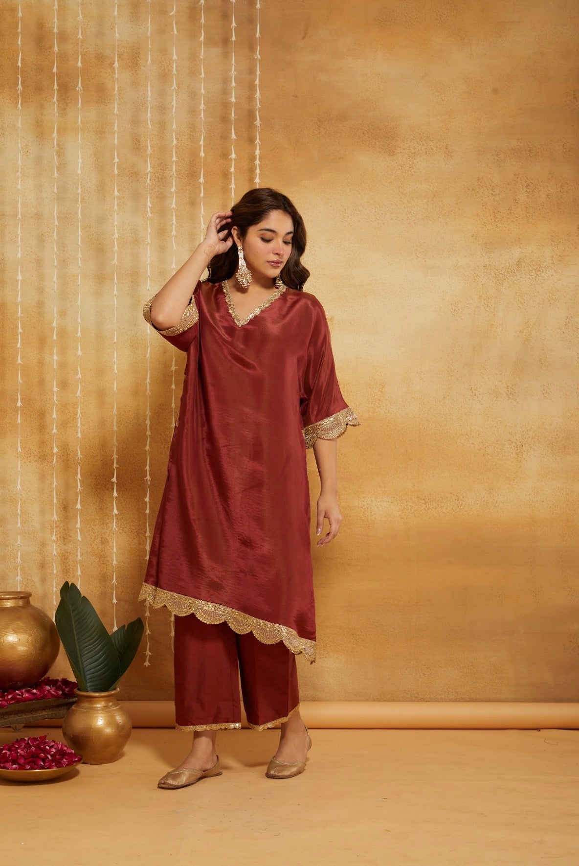 Saba Rust Bloom Tissue Kaftan Set