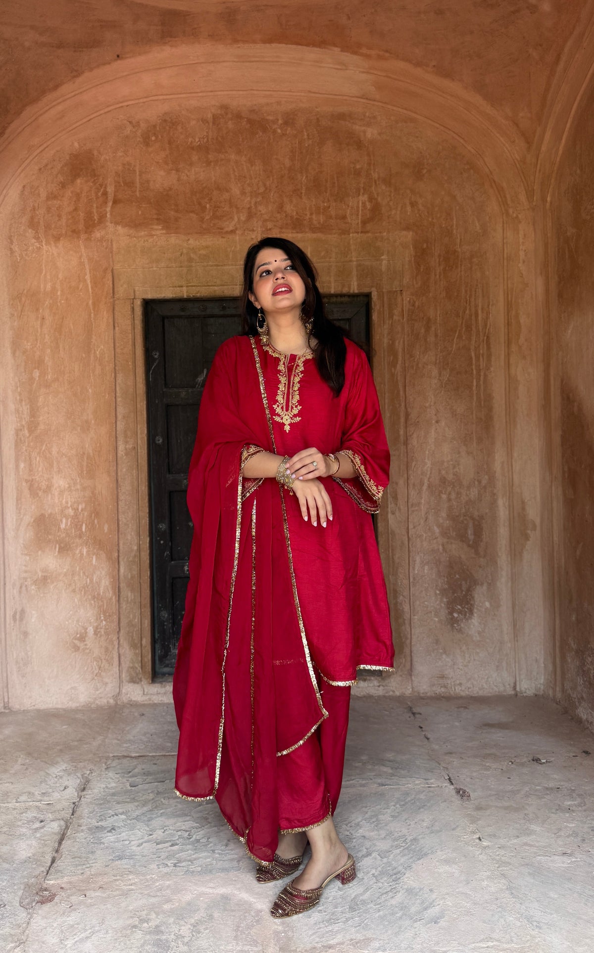 Adaa Red Suit Set with Dupatta