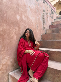 Adaa Red Suit Set with Dupatta