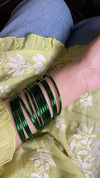 Noori Green Glass Bangle Set - (12 Bangles)