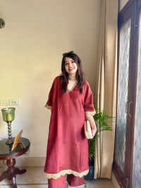 Saba Rust Bloom Tissue Kaftan Set