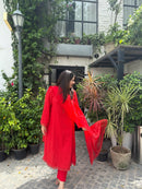 Aafreen Red Kurta Set with Organza Dupatta