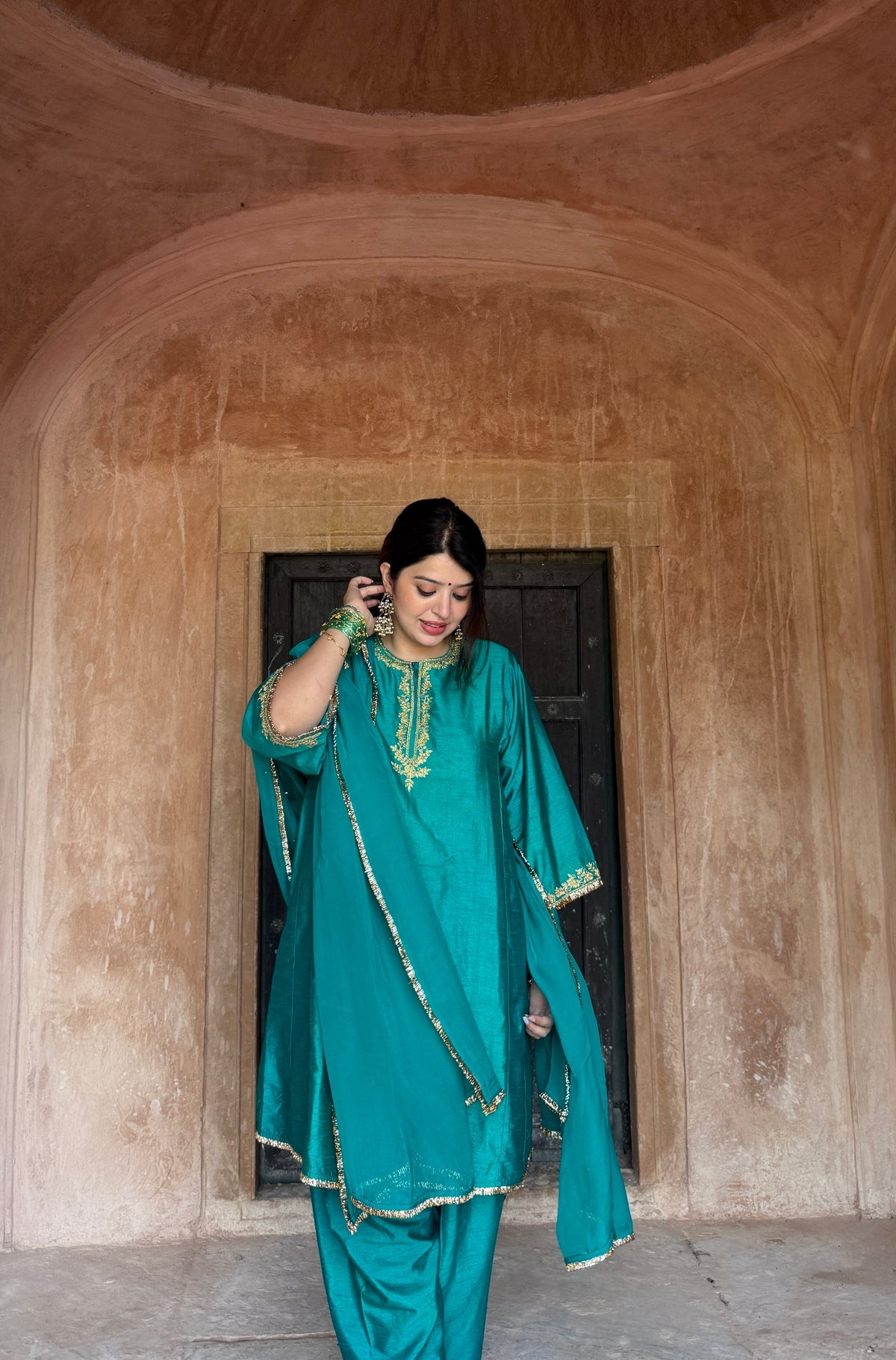 Adaa Turquoise Green Suit Set with Dupatta