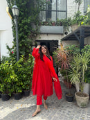 Aafreen Red Kurta Set with Organza Dupatta
