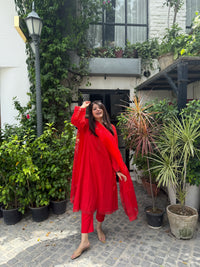 Aafreen Red Kurta Set with Organza Dupatta