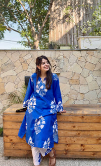 Hania Blue Floral Cotton Kurta Set