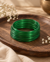 Noori Green Glass Bangle Set - (12 Bangles)