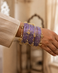Noori Lavender Kashmiri Bangle Set (12 Coloured & 4 Gold Bangles)