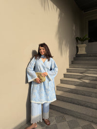 Fiza Blue Cotton Suit Set with dupatta