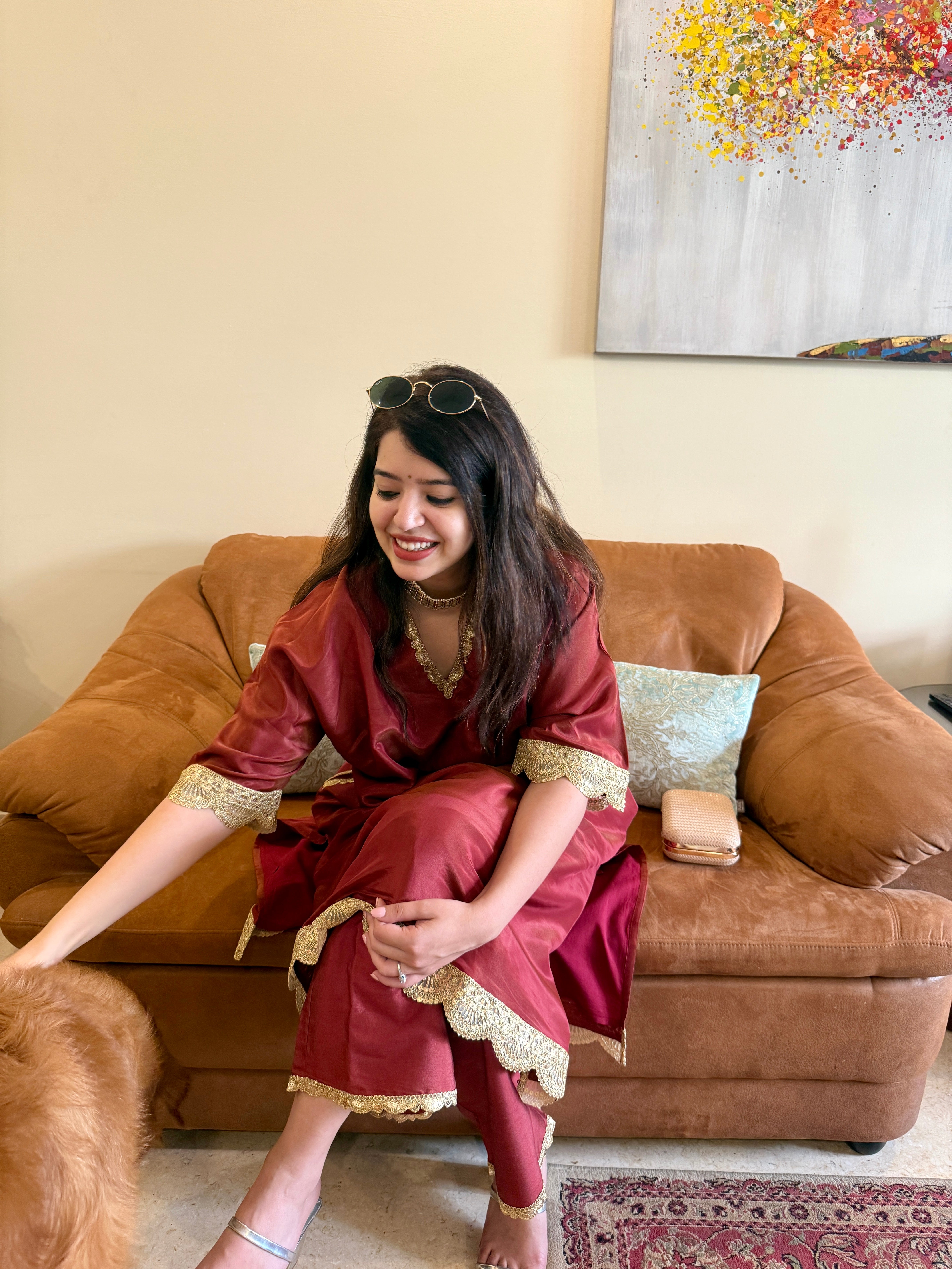 Saba Rust Bloom Tissue Kaftan Set