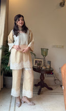 Zoya Champagne Gold Embroidered Coord Set