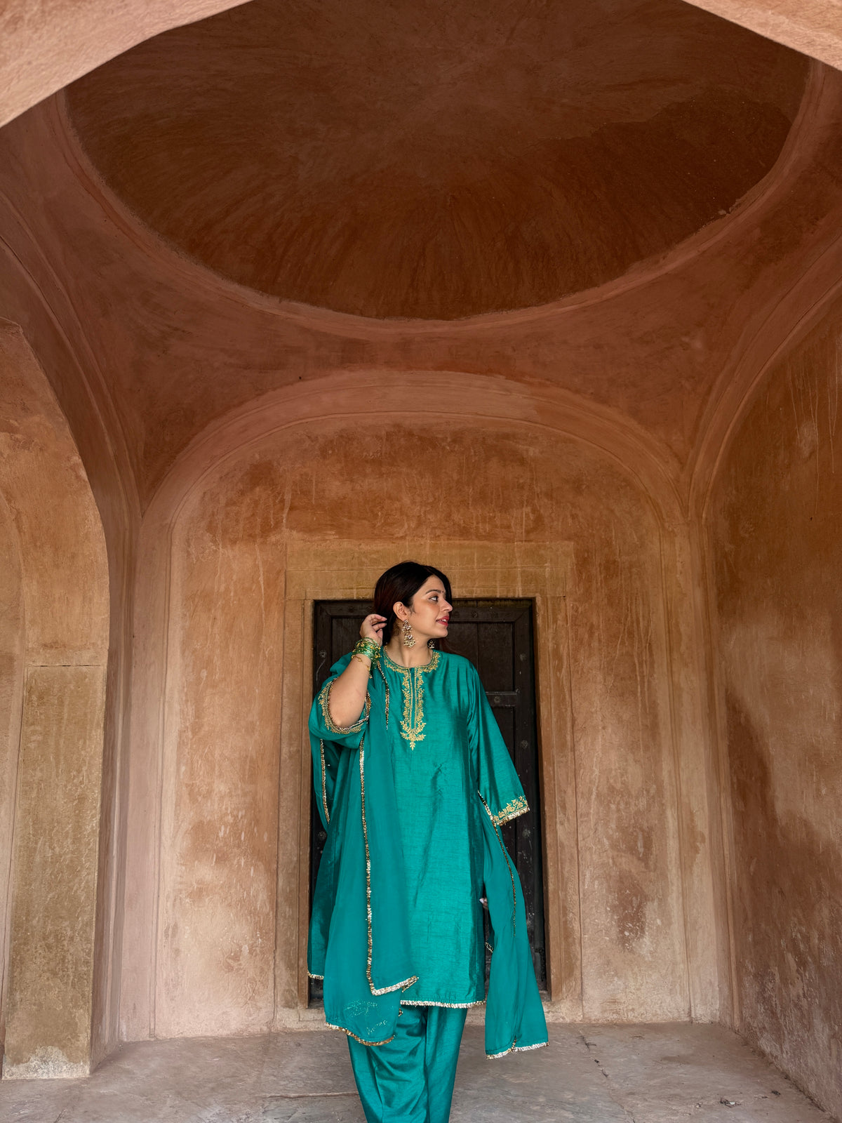 Adaa Turquoise Green Suit Set with Dupatta