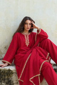 Adaa Red Suit Set with Dupatta