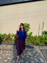 Mehr Royal Blue Cotton Silk Kurta  Set