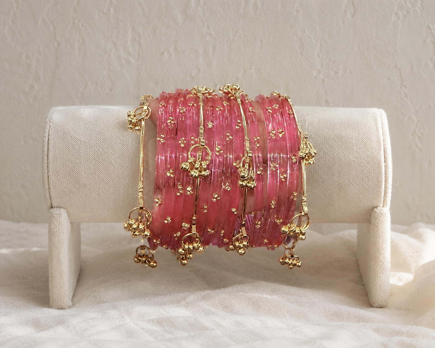 Noori Pink Kashmiri Bangle Set (12 Coloured & 4 Gold Bangles)