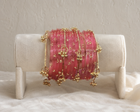 Noori Pink Kashmiri Bangle Set (12 Coloured & 4 Gold Bangles)