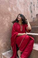 Adaa Red Suit Set with Dupatta