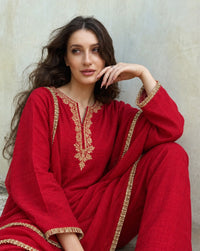 Adaa Red Suit Set with Dupatta