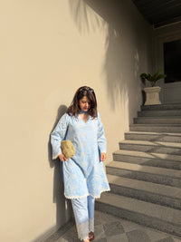 Fiza Blue Cotton Suit Set with dupatta